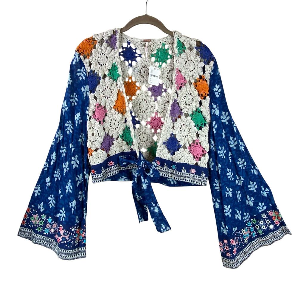 Free People Boho Crochet Cardigan Size M Embroidered Festival New With Tags